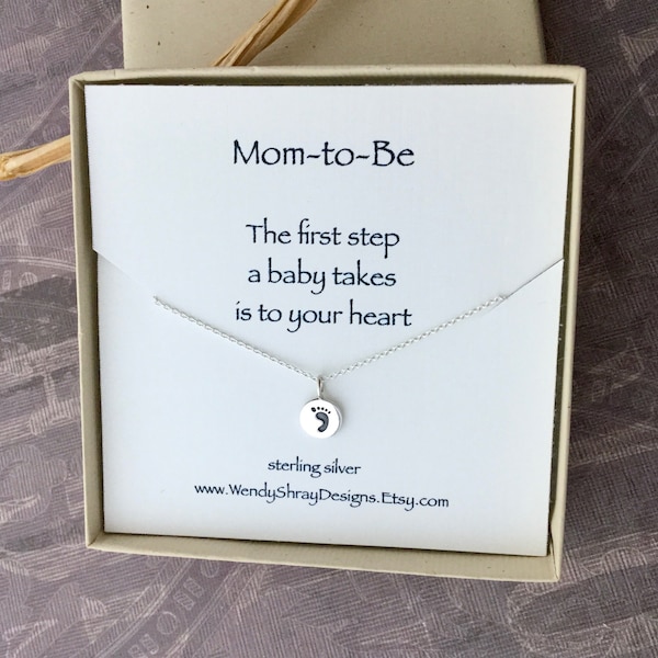 New Mom jewelry, mom to be necklace, tiny sterling silver small circle necklace with baby foot print, baby shower gift, Mom to Be ND226S