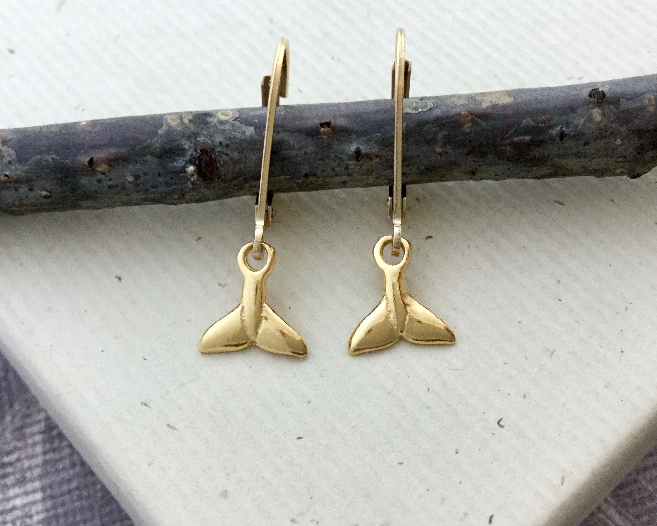 Small gold earrings whale jewelry gold leverback earrings Etsy
