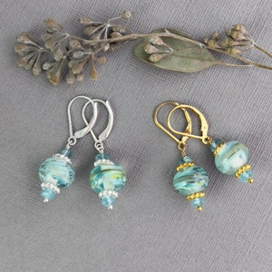 Handmade Aqua Turquoise Lampwork Swirl Bead Leverback Earrings – Unique Mother's Day Gift for Mom E327G