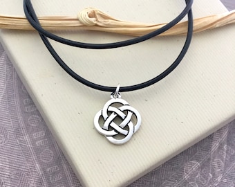 Celtic Irish knot necklace, pendant on leather cord, men's jewelry, gift for man H104/MS116