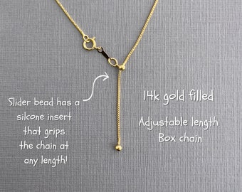 Adjustable length gold box chain, gold chain for pendant, 22 inches, 14k gold filled, gold layering jewelry GF-Chain-Box-Adj