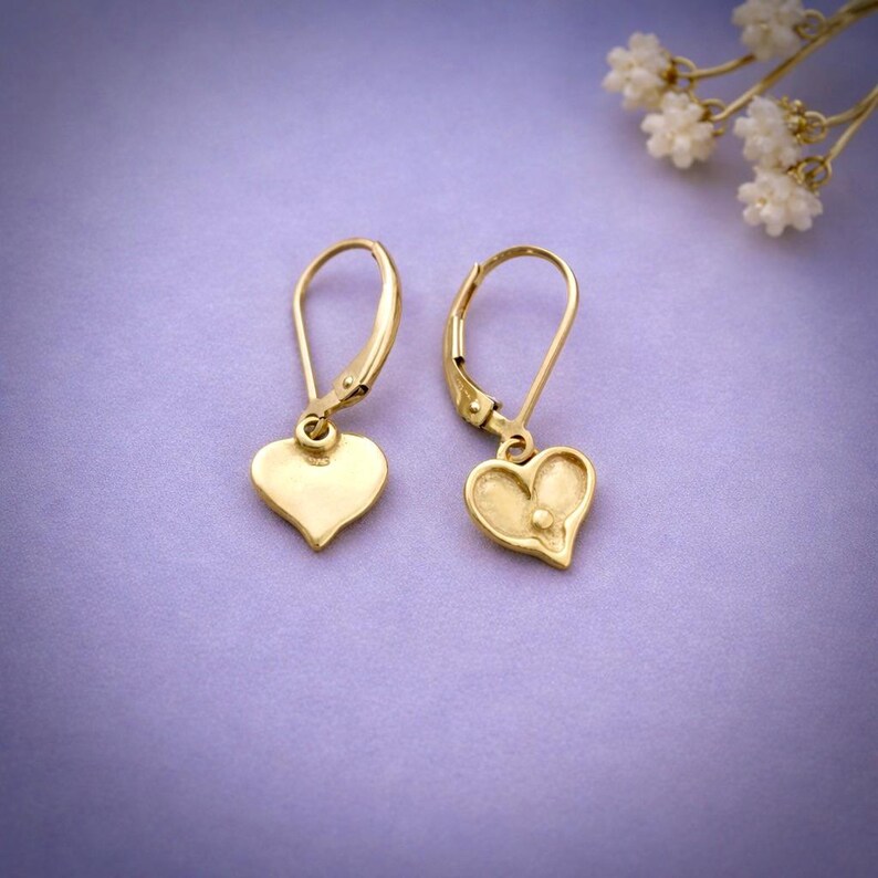 Tiny Heart Earrings Gold Vermeil Material Dainty Jewelry Collection Everyday Wear Accessory Leverback Design Style Minimalist Fashion Trend Simple Elegant Look Birthday Present Idea Girlfriend Gift Option Daughter Jewelry Choice Polished