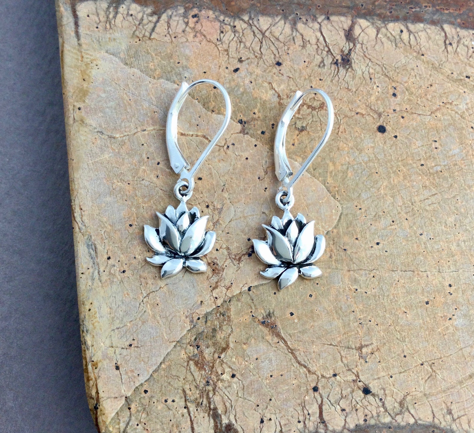 Lotus Earrings Sterling Silver Carved Lotus Flower Etsy