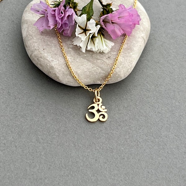 Gold om necklace, namaste, gold vermeil Ohm charm, dainty minimalist necklace, 14k gold filled chain E280G