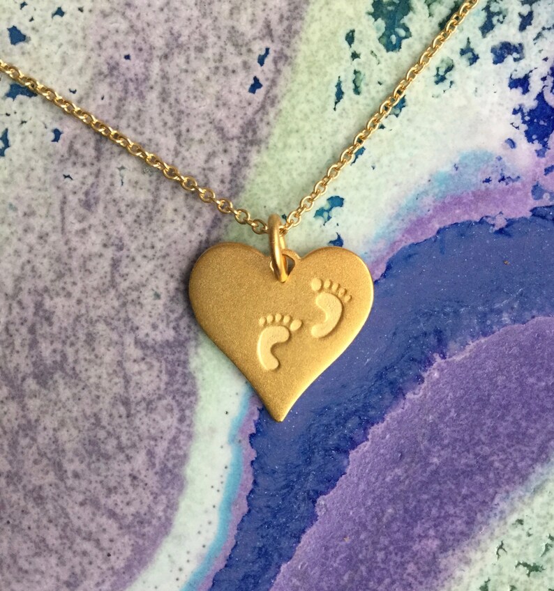 New mom Mom to be baby feet heart necklace cable chain Etsy