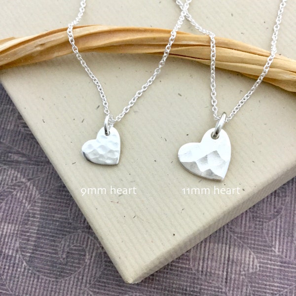 Sterling silver heart necklace, hammered heart, dainty small simple, minimalist jewelry, bridesmaid proposal, heart charm necklace N258