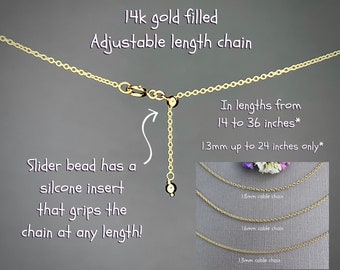 Gold cable chain gold chain for pendant 1.3 1.6 1.8mm sliding adjustable length 14 to 36&quot;, 14k gold filled, long gold layering jewelry