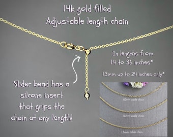 Gold cable chain, gold chain for pendant, 1.3, 1.6, 1.8mm, sliding adjustable length 14 to 36", 14k gold filled, long gold layering jewelry