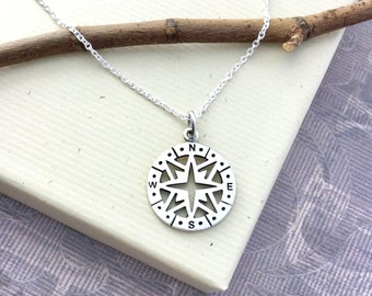 Compass necklace, sterling silver jewelry, travel necklace, wanderlust jewelry, graduation, Bon Voyage going away gift ND505S