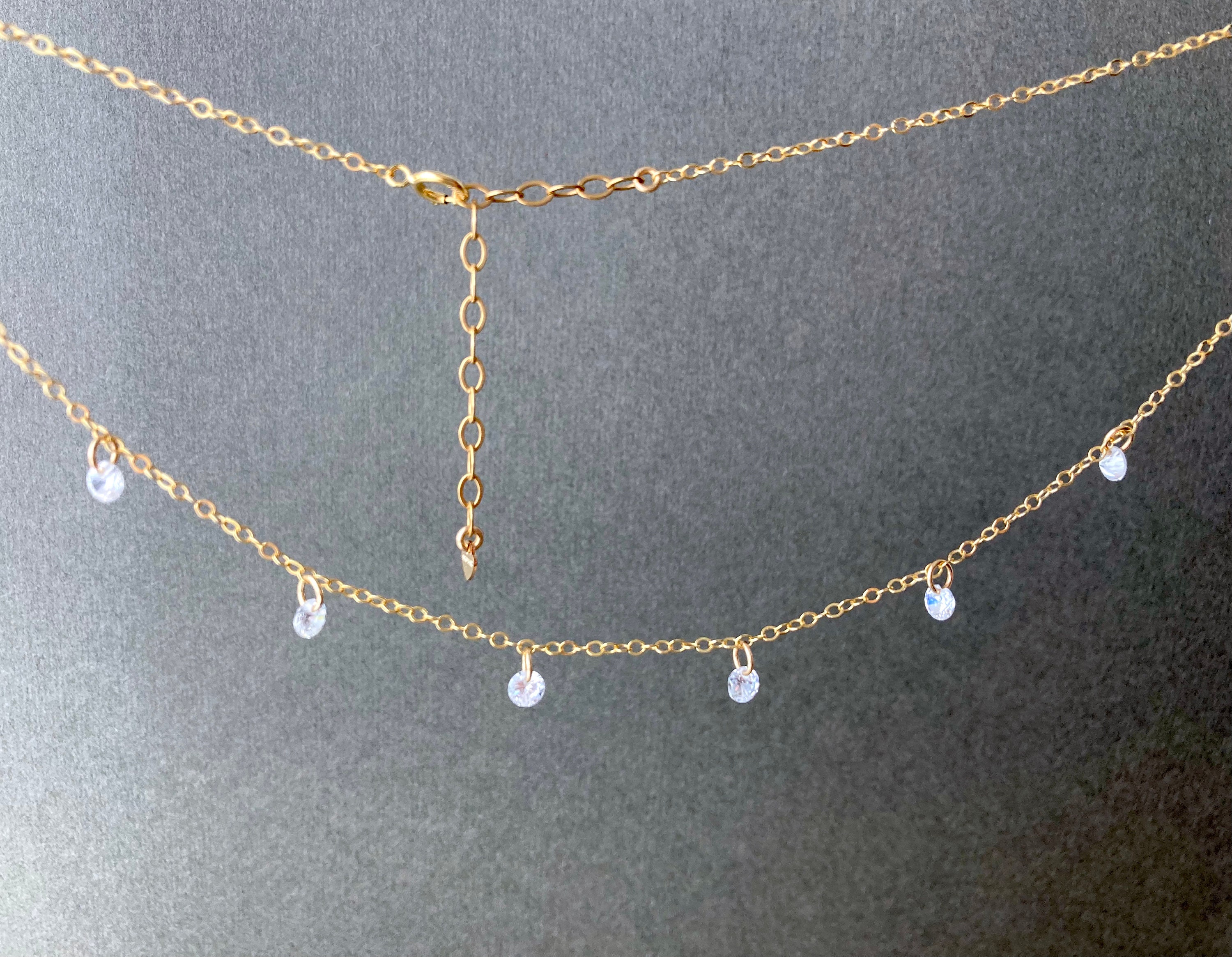 Satellite Necklace Diamonds by the Yard Gold Station Chain | Etsy