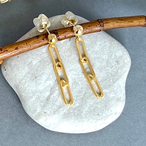 Gold Paperclip Chain Earrings - Chunky Chain Post Earrings - 14K Gold Filled Link Chain - Modern Minimalist Design Post/Hook/Leverback N369