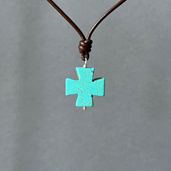 Very Small Turquoise Cross Pendant Necklace Unisex for Women or Men, Native  America Indian Jewelry