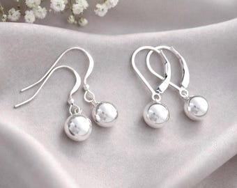 Sterling silver ball earrings 8mm round bead minimalist leverback earrings modern simple everyday jewelry JK352S-8
