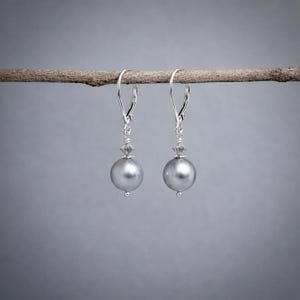 Akoya pearl earrings silver blue Japanese saltwater pearls sterling silver leverback earrings elegant jewelry gift ideas for mom E540