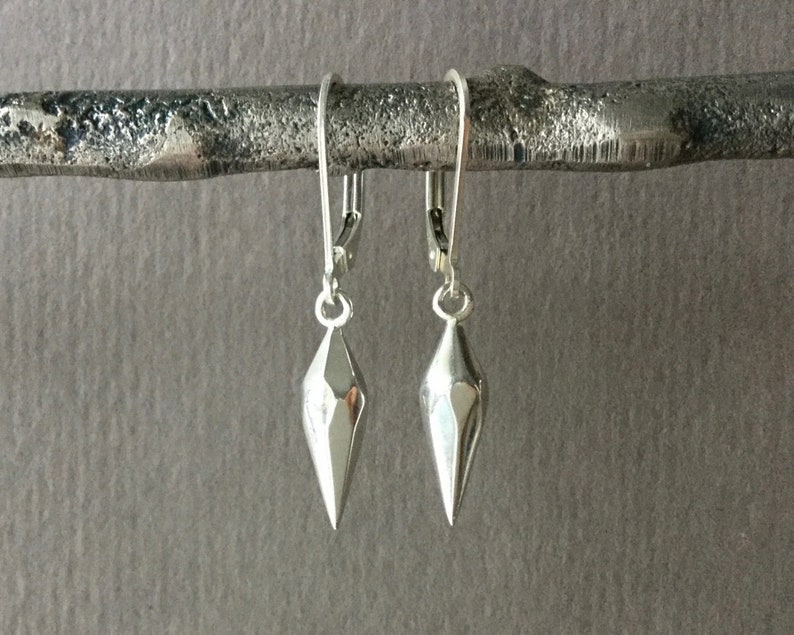 leverback earrings all sterling silver silver faceted daggers Spike earrings simple minimalist jewelry E131S edgy punk jewelry