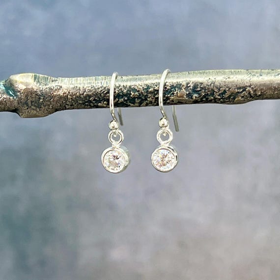 Sterling Silver Ball Post with Drop Earrings Cubic Zirconia Teardrop - Purple Sterling Silver Ball Post with Drop Earrings Cubic Zirconia Teardrop - Purple