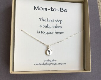 New Mom jewelry, mom to be necklace, tiny sterling silver small circle necklace with baby foot print, baby shower gift, Mom to Be N226S