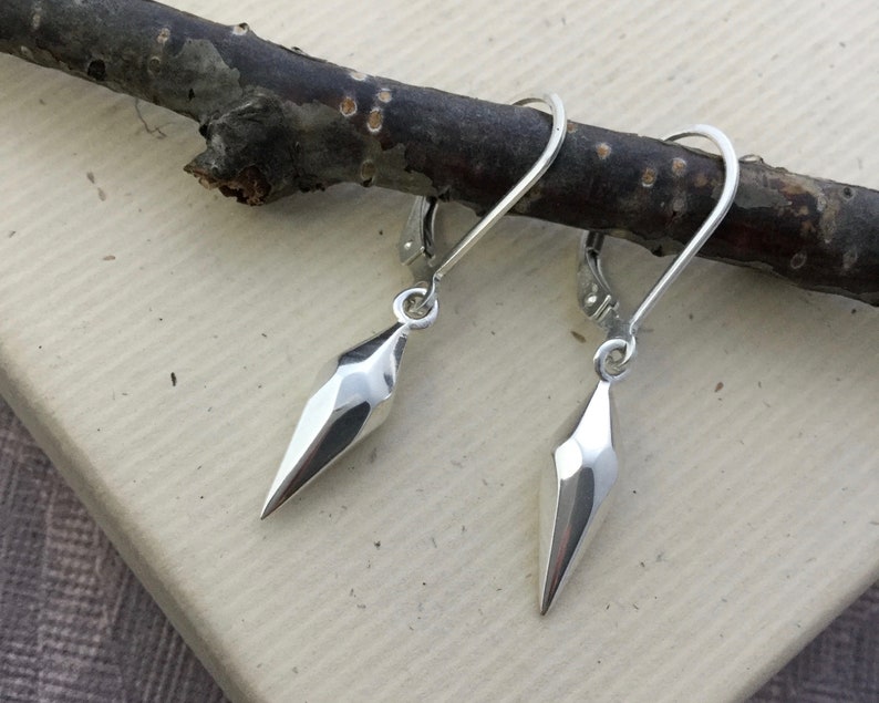 leverback earrings all sterling silver silver faceted daggers Spike earrings simple minimalist jewelry E131S edgy punk jewelry