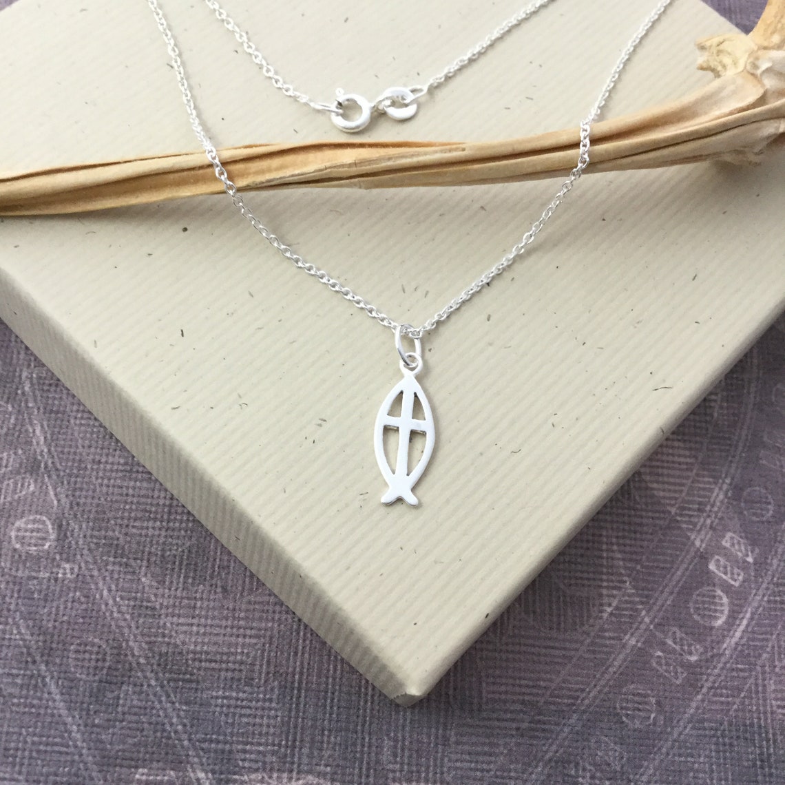 Christian Fish Necklace Tiny Sterling Silver Jesus Fish Etsy