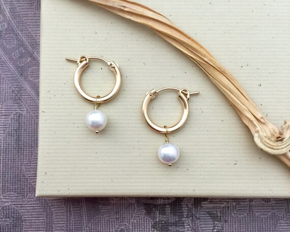 Mini Pearl Hoops Pearl Hoop Earrings Gold Filled Huggie | Etsy