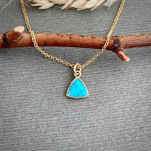 Dainty gold opal necklace, simple bright turquoise fire opal triangle charm, October birthstone, birthday gift, girlfriend gift E652G