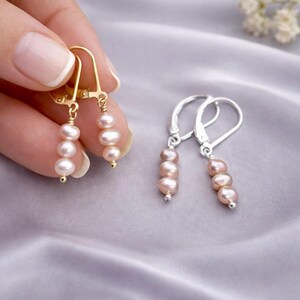 Pink Pearl Earring Dainty Design Elegant Style Minimalist Jewelry Wedding Bridal Collection Feminine Gift Birthday Idea Bridesmaid E735G-3 image 6