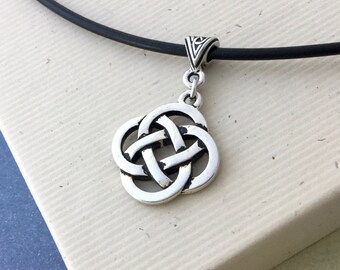 Irish Celtic knot necklace, leather cord, unisex, mens and boys jewelry gift MS116-B