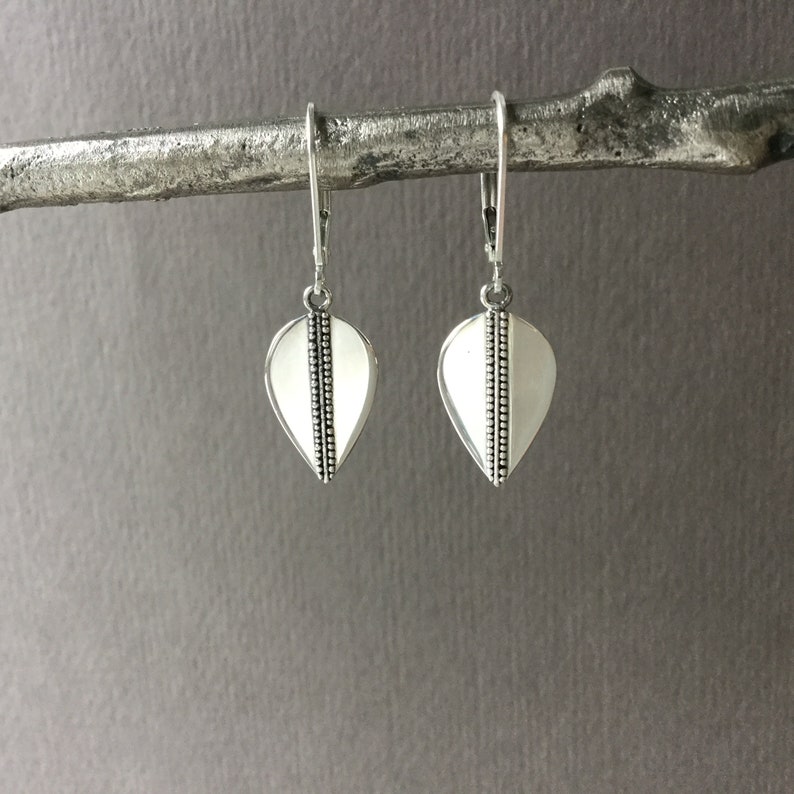 silver petals E345 sterling silver leverback earrings Dagger spike earrings tribal edgy jewelry