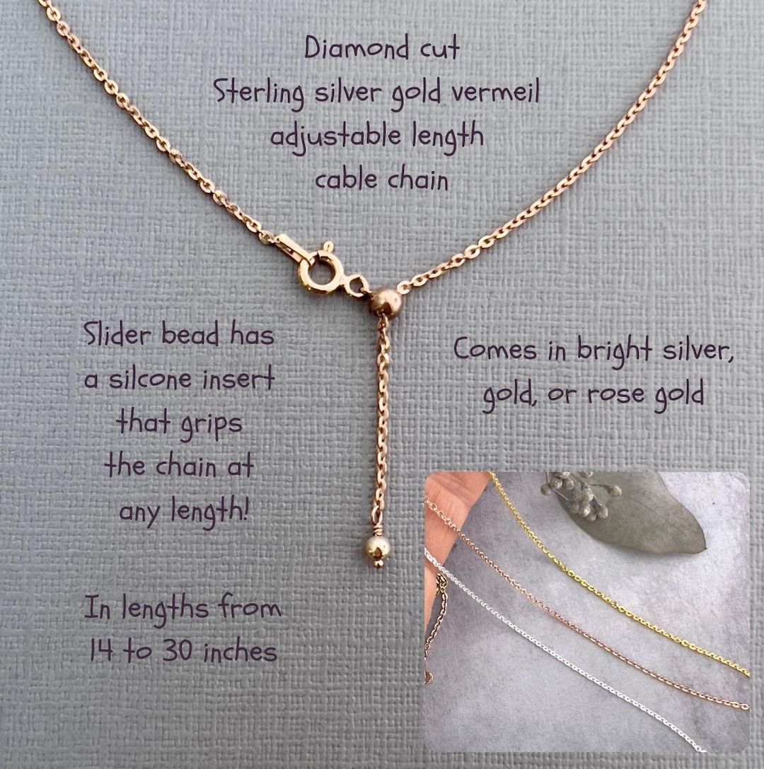 Adjustable Chain Necklace Rose Yellow Gold Sterling Silver 1.4mm Diamond  Cut Cable Small End Loop Slider Smart Bead Clasp Length 16 30 Inch - Etsy  New Zealand