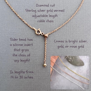 Adjustable chain necklace rose yellow gold sterling silver 1.4mm diamond cut cable small end loop slider smart bead clasp length 16 30 inch