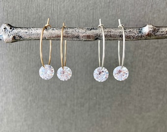 Cubic zirconia gold, rose gold filled, sterling silver cz hoop earrings, 20mm 3/4 inch size hoop, 6mm cz, minimalist jewelry E229-H6