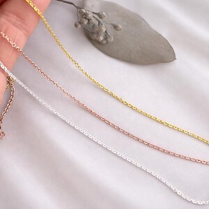 Chain for pendant thin dainty delicate flat cable chain 1.4mm 16 to 30 inches sterling silver, gold or rose gold chain, small end loop