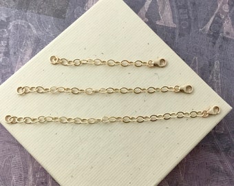 Chain extender for necklace, gold filled, 1 inch, 2 inch, 3 inch, 4 inch, flat gold cable chain with lobster clasp N301G-EL/T-5x3.5