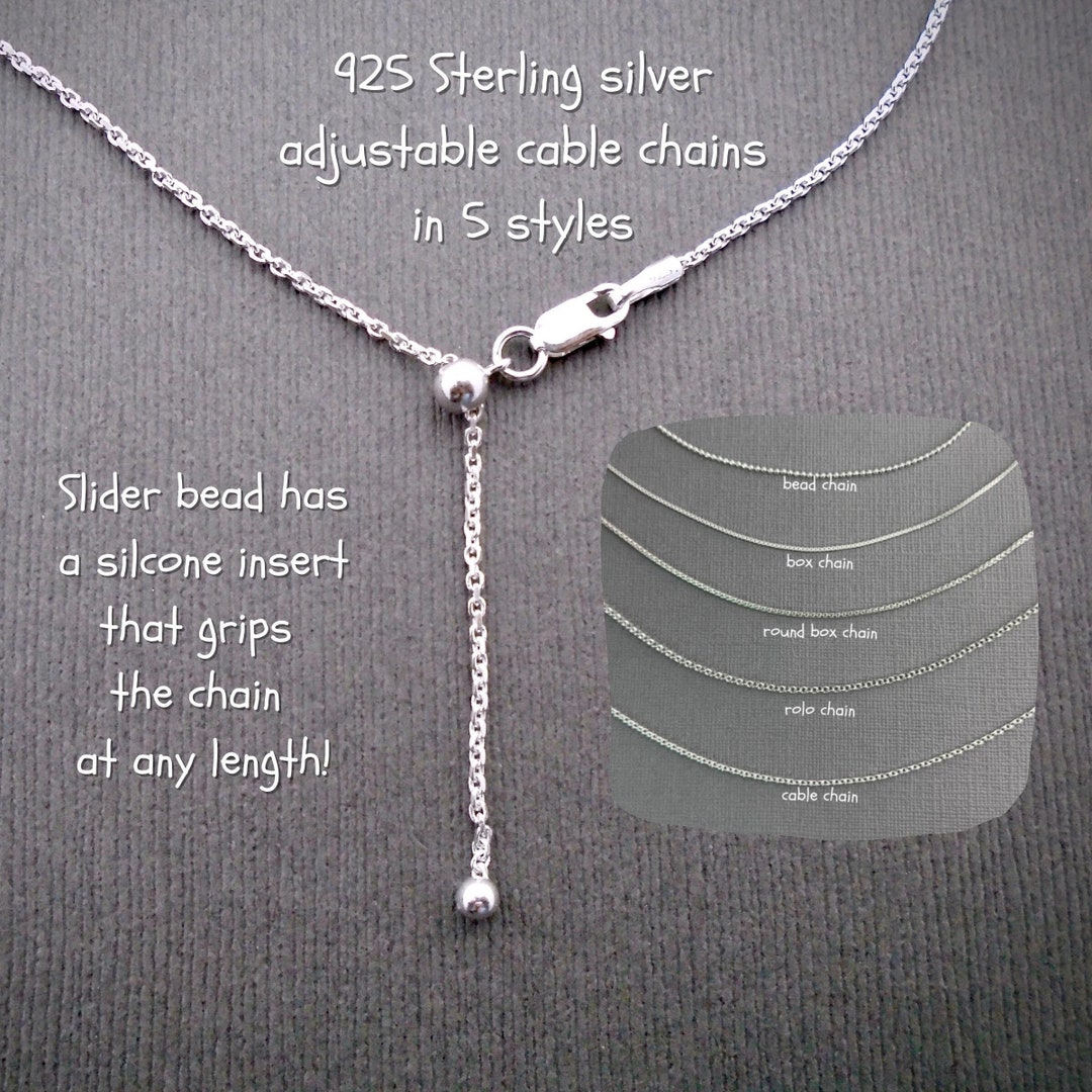 Sterling Silver Adjustable Slide Cable Chains Sterling Silver Adjustable Slide Cable Chains