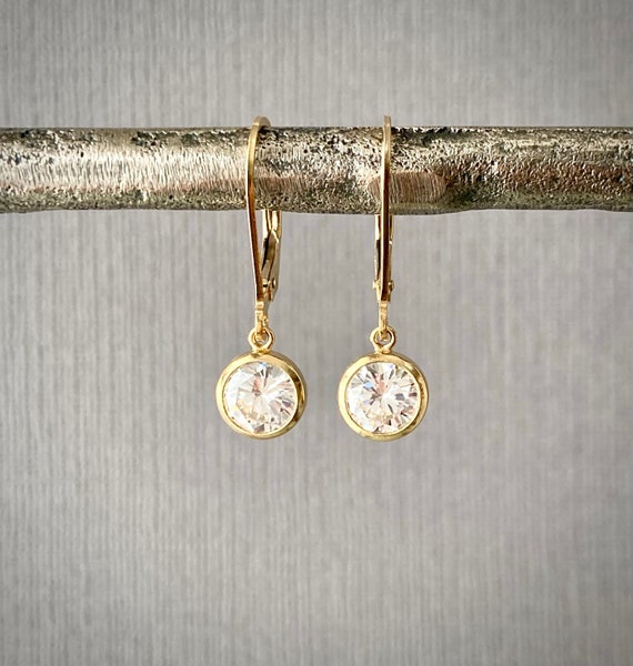 14k Gold-filled Bar Drop Lever Back Earrings with Cubic Zirconia 14k Gold-filled Bar Drop Lever Back Earrings with Cubic Zirconia