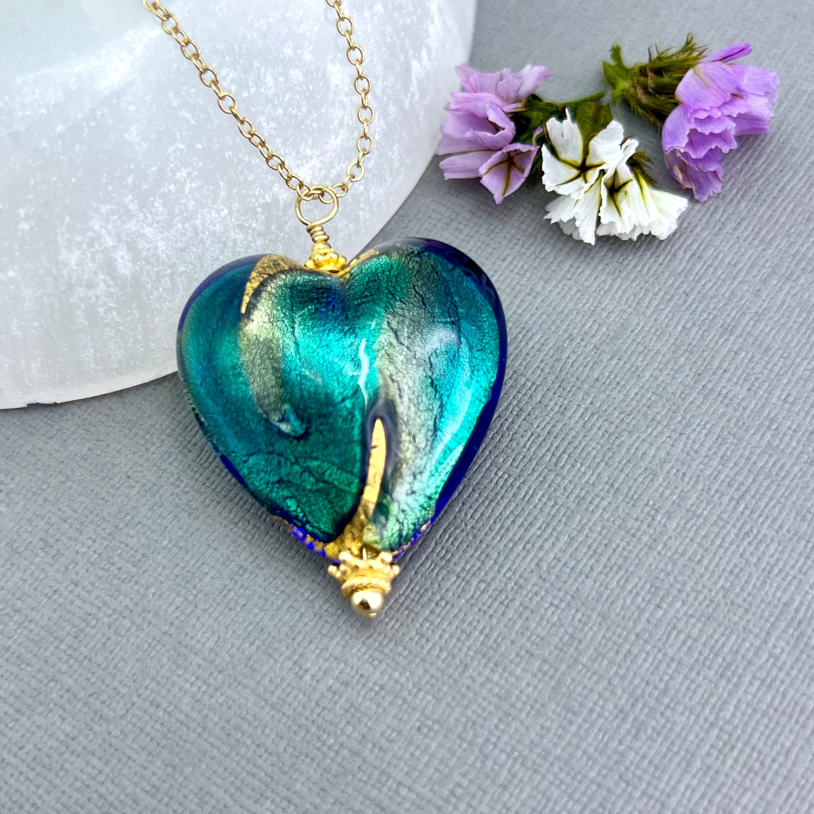 Italian Glass Heart Pendant Murano