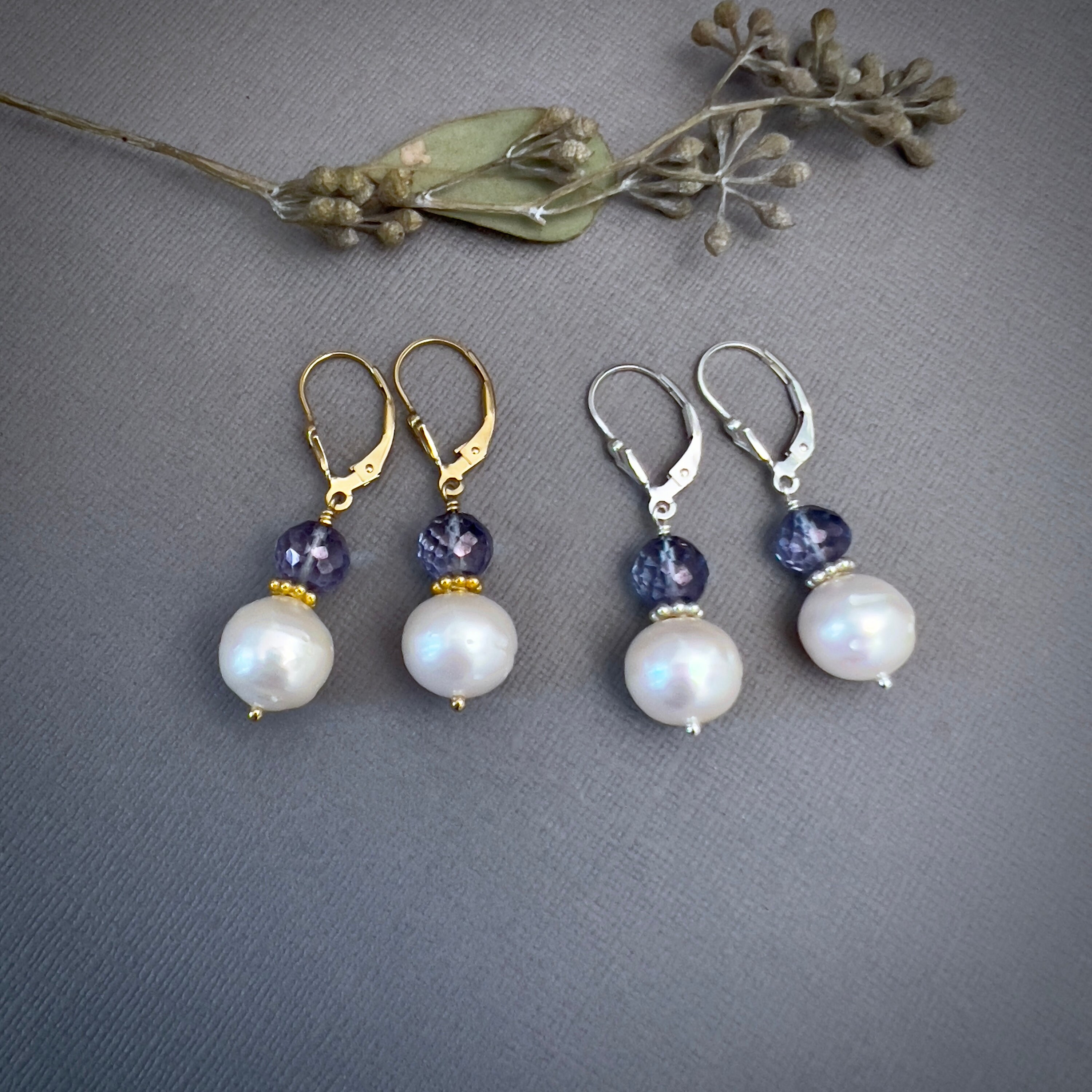 Pearl and shop gemstone earrings