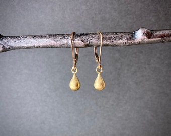 Dainty gold vermeil teardrop earrings, gold fill leverbacks, gold dangle drops, simple modern minimalist HS659G