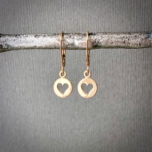 Gold heart earrings, dainty small hearts, leverback earrings, simple minimalist jewelry, gifts for her, Mother's day gifts for mom ND177G