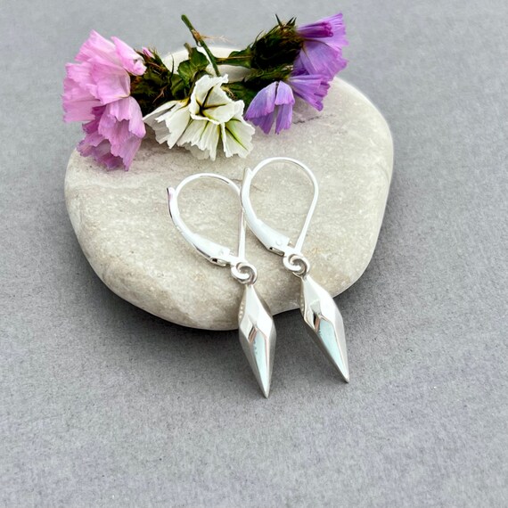 Silver spike earrings edgy punk jewelry leverback earrings simple minimalist jewelry ND131S