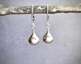 Solid sterling silver teardrop leverback earrings, simple elegant sleek modern minimalist jewelry, gift for her E295L