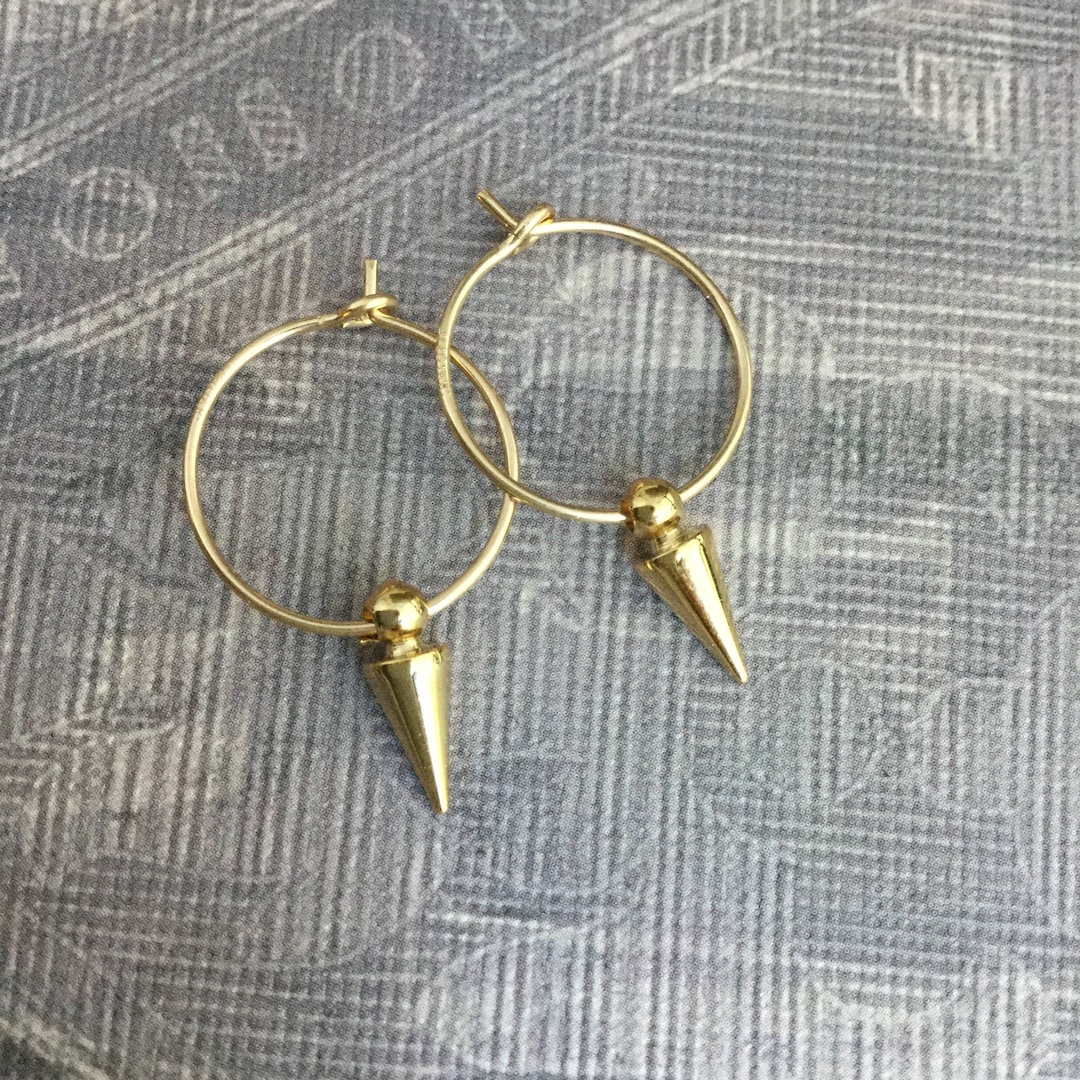 Spike Hoop Earrings, Small Gold Hoops With Daggers, Simple Edgy Jewelry
