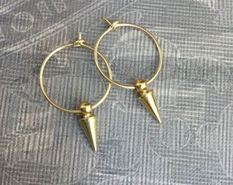 Spike hoop earrings, small gold hoops with daggers, simple edgy jewelry, minimalist earrings E406G