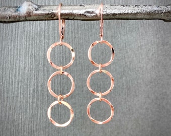 3 rings minimalist modern Boho jewelry E216 rose gold or sterling silver gold filled Small circles dangle earrings
