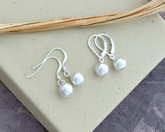Solid Sterling Silver Two Bead Lever Back Earrings Solid Sterling Silver Two Bead Lever Back Earrings