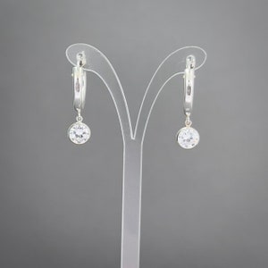 Sterling silver cz huggie hoop earrings cubic zirconia 6mm bezel drop everyday minimalist silver tube hoop earrings gifts for mom wife E488