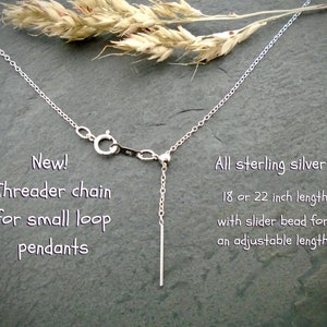 Silver chain for pendant, small diameter threader end for small loop pendant, thin adjustable sterling silver cable chain 18 or 22 inches