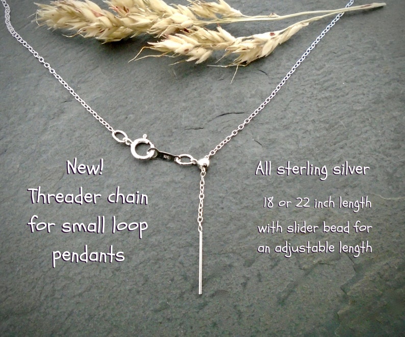 Silver chain for pendant, small diameter threader end for small loop pendant, thin adjustable sterling silver cable chain 18 or 22 inches imagem 1