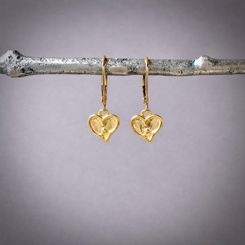 Gold Vermeil Earrings Dainty Heart Design Birthday Present Idea Girlfriend Gift Option Daughter Jewelry Choice Minimalist Style Earrings Leverback Closure System Everyday Wear Accessory Simple Elegant Look Tiny Heart Charm Polished Surface