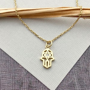 Gold hamsa necklace with star of david and cubic zirconia, cz, Jewish teen birthday gift, Bat Mitzvah gift N123G